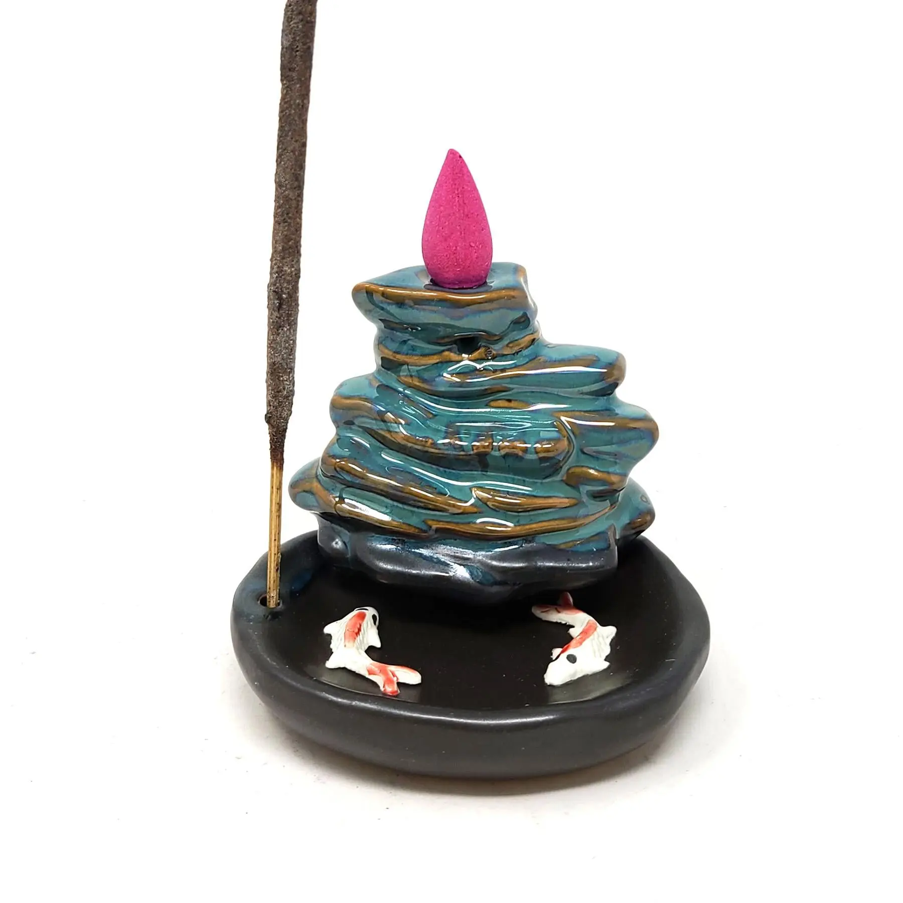 Lotus & Koi Waterfall Backflow Incense Burner (3.75" x 3")