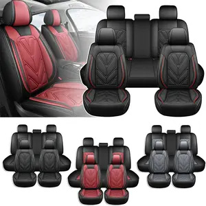 Universal Fit For Tacoma/Nissan/Altima/Sentra/Rogue/Versa/4Runner/Honda/Mazda/RAV4/Frontier Nappa Leather Car Seat Covers Front Rear Full Set,5-Seat Cover Protector Cushion Waterproof Breathable Automotive Seat Cover