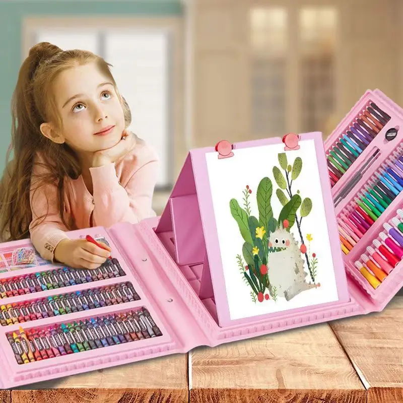 208-Piece Deluxe Art Crafting Kit for Kids & Beginners - Portable DIY Coloring Set with Double-Sided Trifold Easel, Sketch Pads, Crayons, Colored Pencils, Crafts Case, ABS Components for Festivals & Daily Use