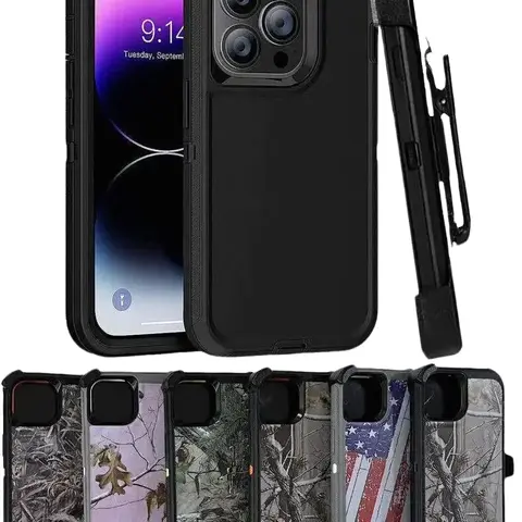 Rugged Defender Case Cover For iPhone 14 / 14 Plus / 14 Pro / 14 Pro Max / Shockproof Heavyduty Protection cover With Belt Clip Phonecase Protector  Protective Casing
