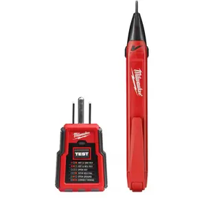 Milwaukee Non-Contact Voltage and GFCI Receptacle Premium Test Kit with Standard Test Cables and User-Friendly Design Solid Stair Retractable Double-Sided