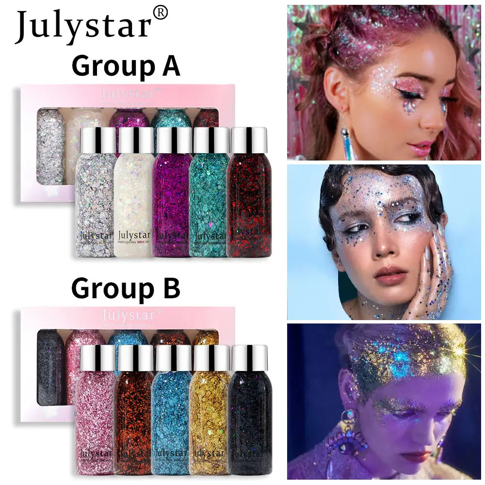 Multi-Color Liquid Eyeshadow Set, Shimmery and Vibrant Colors, Perfect for Halloween Parties, Body Gel Face Hair Highlighter Makeup Kit