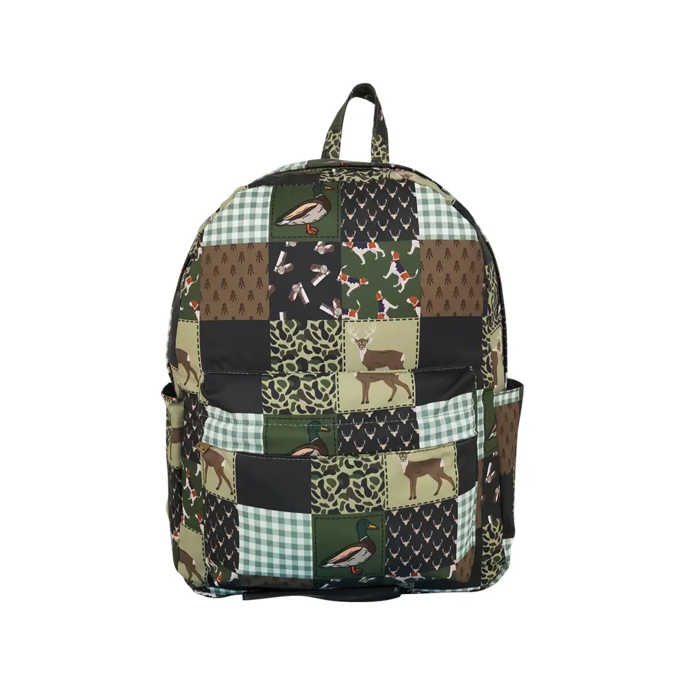 Green Brown Ducks Deer Camo Checked Hunting School Backpack Bags,Back To School,Bags For School