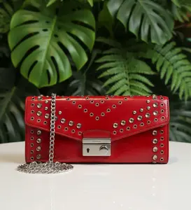 Pre-owned PRADA Leather Small Leather Goods Red Studded Wallet Non Branded Chain