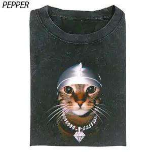 Vintage 90s PUNK CAT Gangster T-Shirt,Cat Smoking, Black Cat Graphic Tee, Halloween Shirt, Trend 2025, Oversized Washed Tee, Gifts Menswear Top