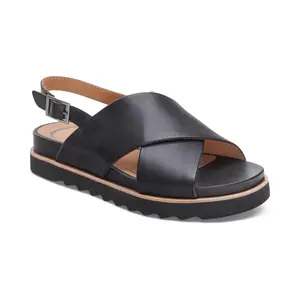 Aetrex Thea Back Strap Cork Flat Sandal - Black | Women's Orthotic Wedge Sandals with Arch Support & Comfort