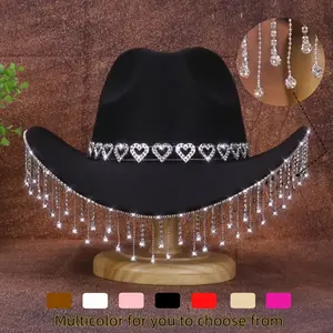 1PC Women's Fashion Shiny Water Drop Rhinestone Cowboy Hat - Sparkling Tassel Water Drop Rhinestone Design| Suitable for weddings, parties, and stage performances