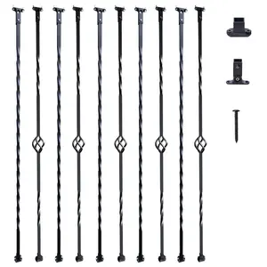 VEVOR Staircase Metal Balusters, 44''x 1/2 Galvanized Steel Decorative Banister Spindles, 5 Pack S Shape Deck Baluster, Hollow Satin Black Spiral Stair Railing with Shoes ScrewsVEVOR Super Brand Day