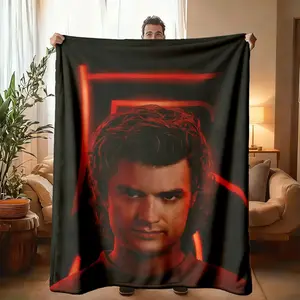 Steve Harrington Theme Flannel Throw Blanket, Large Size, Soft Lightweight Warm, Multifunctional Use, Perfect for Bed Sofa Office Camping Travel, Spring Gift