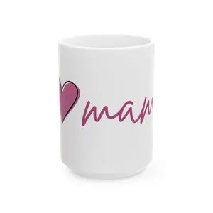 Mama Heart Ceramic Coffee Mug - 15oz Reuse-Friendly, Washable Drink Cup for Daily Kitchen Use