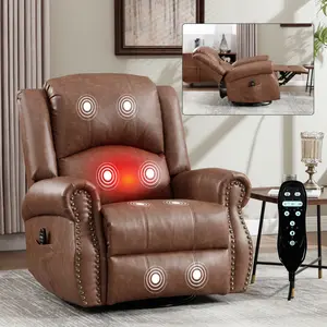 Power Lift Chairs Recliners for Elderly with Massage and Heat, Adjustable Footrest, Rocker & Swivel, Lay Flat Function in Breathable Leather Reclining Sofa Chair