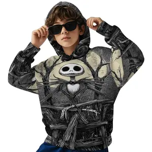 The Nightmare Before Christmas Printed Long Sleeved Hooded Sweatshirt, Boys' Spring And Autumn Sportswear, Casual Versatile Pullover Suitable For Boys' Outdoor Sports, Suitable As A Gift  B0929-55