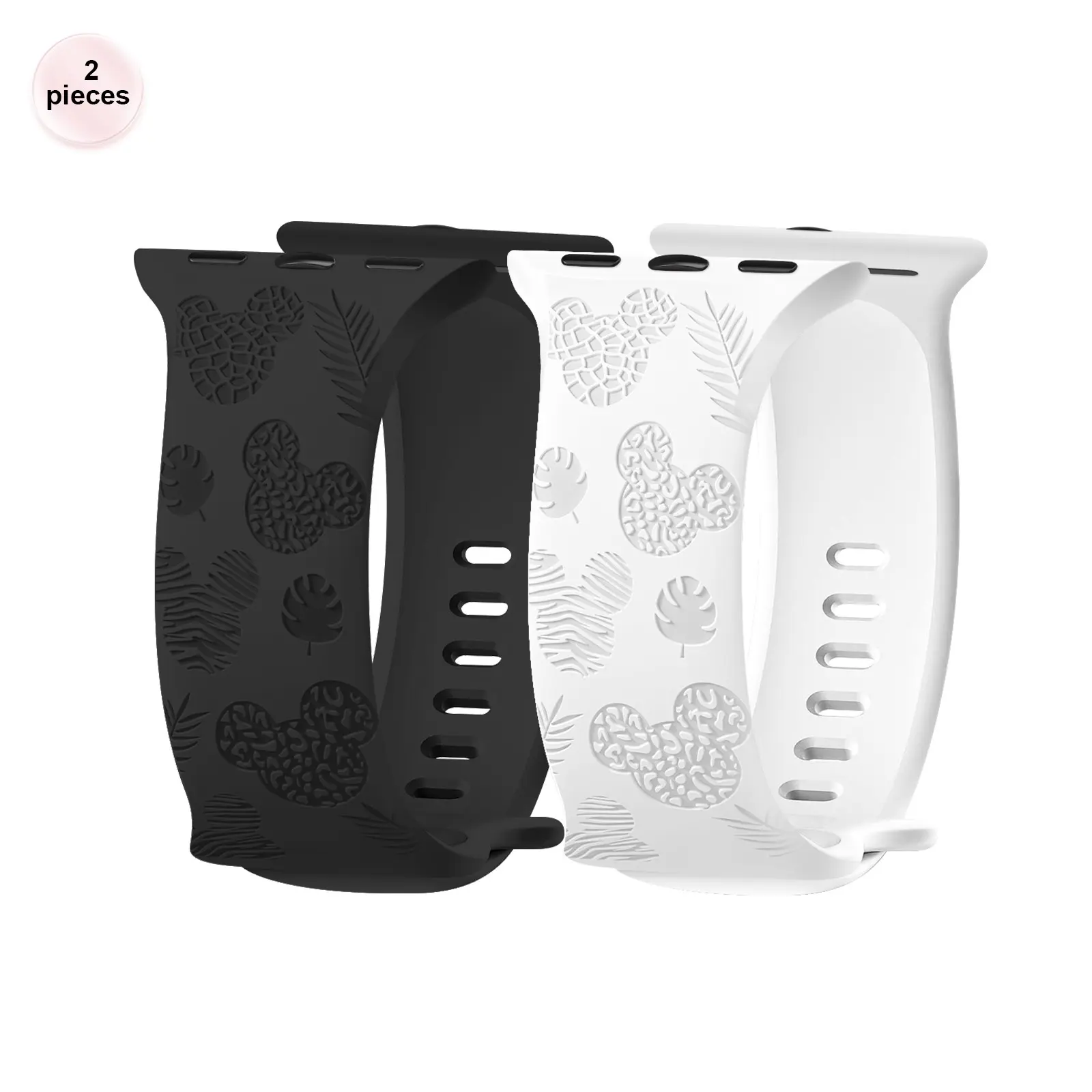 2-Pack Laser Engraved Silicone Band Compatible Apple Watch Smartwatch Strap 40-49mm, Smart Watch Straps, Smart Watch Accessories, Breathable Soft Mickey Mouse Sport Replacement Strap for Iwatch Se Series