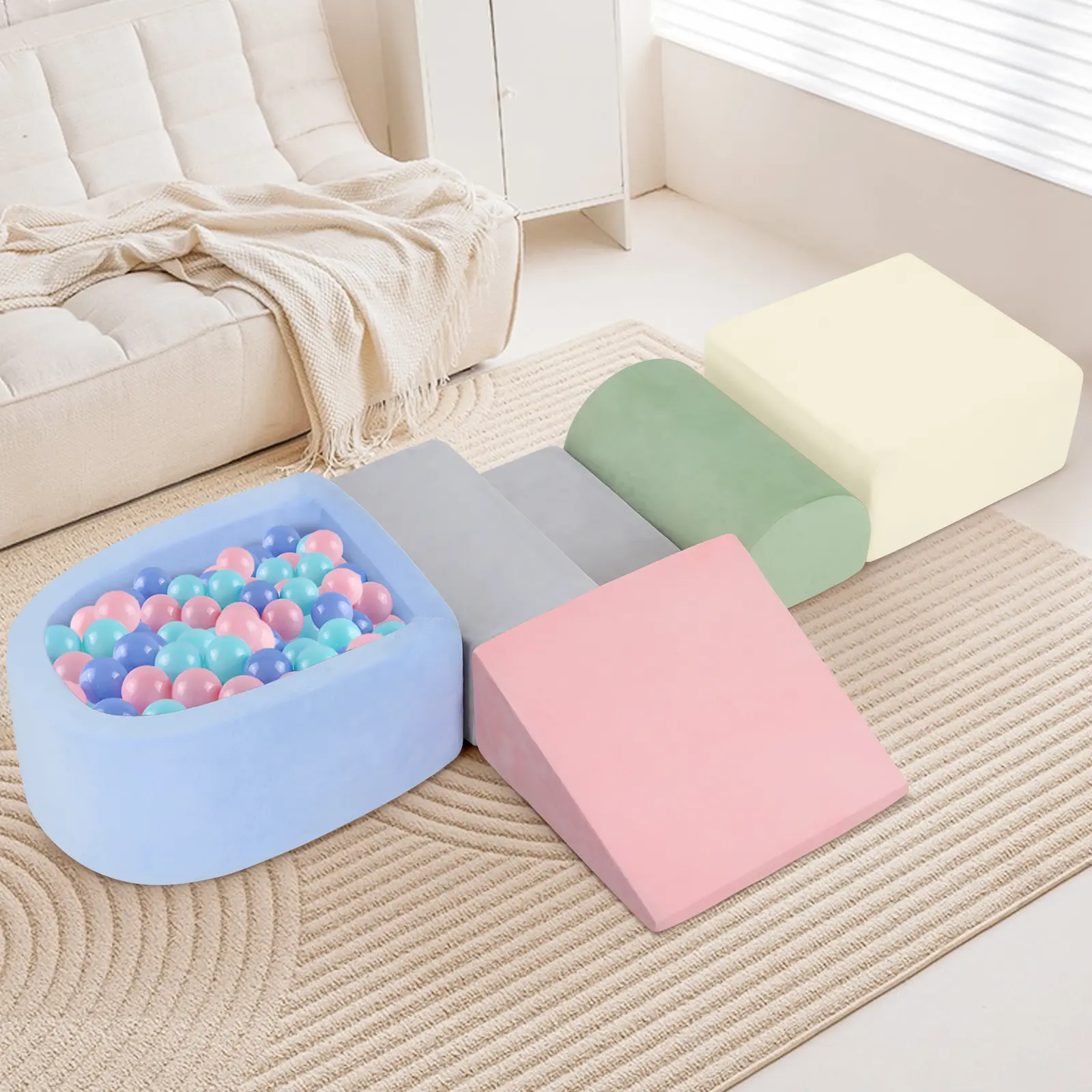 Foam Climbing Blocks for Toddlers 1-3, Toddler Climbing Toys Indoor, Climbing Toys for 1 Year Old, Kid Baby Climbing Blocks with Ball Pit, Soft Play Set Playground (Balls not Included)