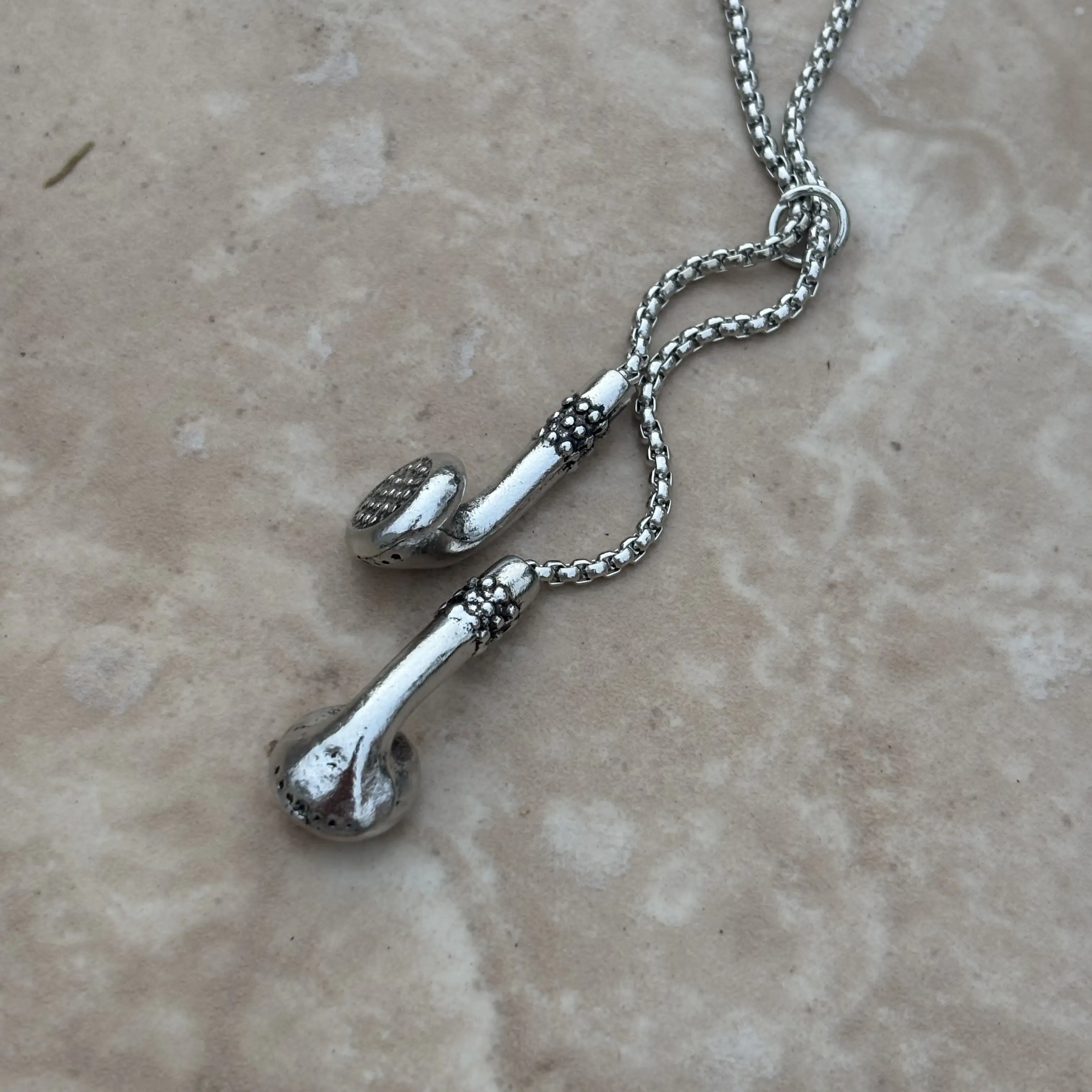 Y2K Headphone Pendant Necklace, Silver Stainless Steel Earbud Charm, Unisex Streetwear Chain