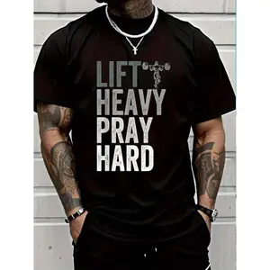 Lift Heavy Pray Hard 100% Cotton Christian Faith Gym Jesus T-Shirt For Men