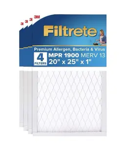 3M Filtrete 20x25x1 MERV 13 MPR 1900 Allergen Bacteria Virus Filter (4 Pack)