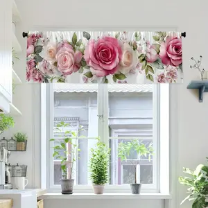 1pc Printed curtains, Pink Roses Green Leaves Design for Kitchen Bathroom Living Room Windows, All-Season Home Decor, Window Decor |   Vibrant Rose Design |   Easy Hang Design