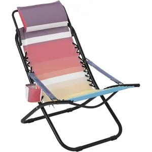Beach Chair Lounge Chair Outdoor, Lightweight Folding Beach Chair with Adjustable Recline & Cup Holder