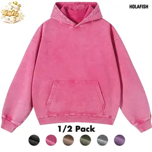 Holafish Unisex Casual Oversized Acid Wash Tiops Hoodies Pullover for Women Sweatshirt Cute Pullover Fall Winter Long Sleeve Shirts Autumn Casual Long Sleeve Hoodie 1/2 Pack