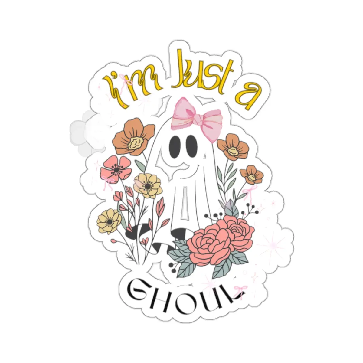 "I'm Just A Ghoul", I'm Just a Girl, Halloween Sucker, Ghost Sticker, Cute Ghost ticker, Coquette Sticker, Cute pink bow ghost, Girly sticker , Fall Sticker vinyl sticker