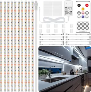 10 PCS Under Cabinet Lights Kit, Motion Sensor LED Strip Lights with Remote, Dimmable and Timer White Counter Lights for Kitchen Cabinets, Cupboards, Closets, Stairs, Shelf, Desk, and Bed