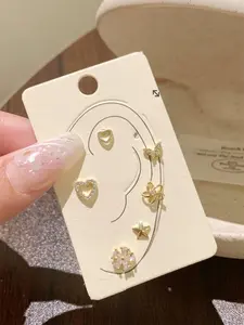 Heart & Star Design Earrings Set, Stud Earrings, Cute Elegant Brass Material Earrings, Vintage Fashion for Women, Perfect Gift for Valentine's Day, High Quality Earrings, Stud Earring Jewelry