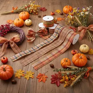 2.5 Inch 10 Yds Wired Ribbon for Thanksgiving Fall Wired Ribbon for DIY Gift Wrapping Wedding Party Garland Decor Sewing Craft Supplies China
