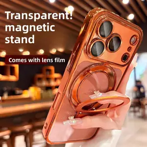 For Magsafe Magnetic Bracket Phone Case for IPhone Air 17 16 15 Plus 14 13 12 11 Pro Max Ring Stand Holder Clear Acrylic Cover