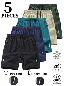 Men’s 5-Pack Sports Quick-Dry Athletic Shorts, Solid Color Breathable Quick-Dry Style with Zipper Pockets and Drawstring Waist, Gym Favorite, Suitable for Outdoor Activities and Fitness Training men’s shorts shorts for summer shorts for the summer