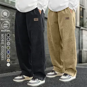 Two-piece set of corduroy straight-leg pants, plus size vintage casual style wide-leg pants, made of breathable and skin-friendly corduroy material, available in multiple colors for free choice, suitable for young people's daily street and campus wear in