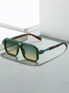 Trendy Square Sunglasses Fashion Retro Simple Dual Bridge Shades Outdoor Driving Travel, Casual Style, Uv400 Protection, All Seasons