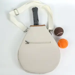 NEW Cute Design White Padel Racket Cover, Detachable Crossbody Strap, with Zippered Outer Pocket for Phone, Towel & Small Essentials