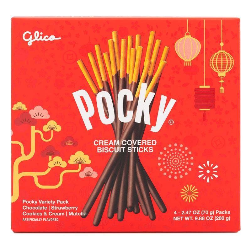 Glico Pocky Variety Pack [Lunar New Year Limited Edition] - Chocolate, Strawberry, Cookies & Cream, Matcha, 4 Packs, 9.88 oz