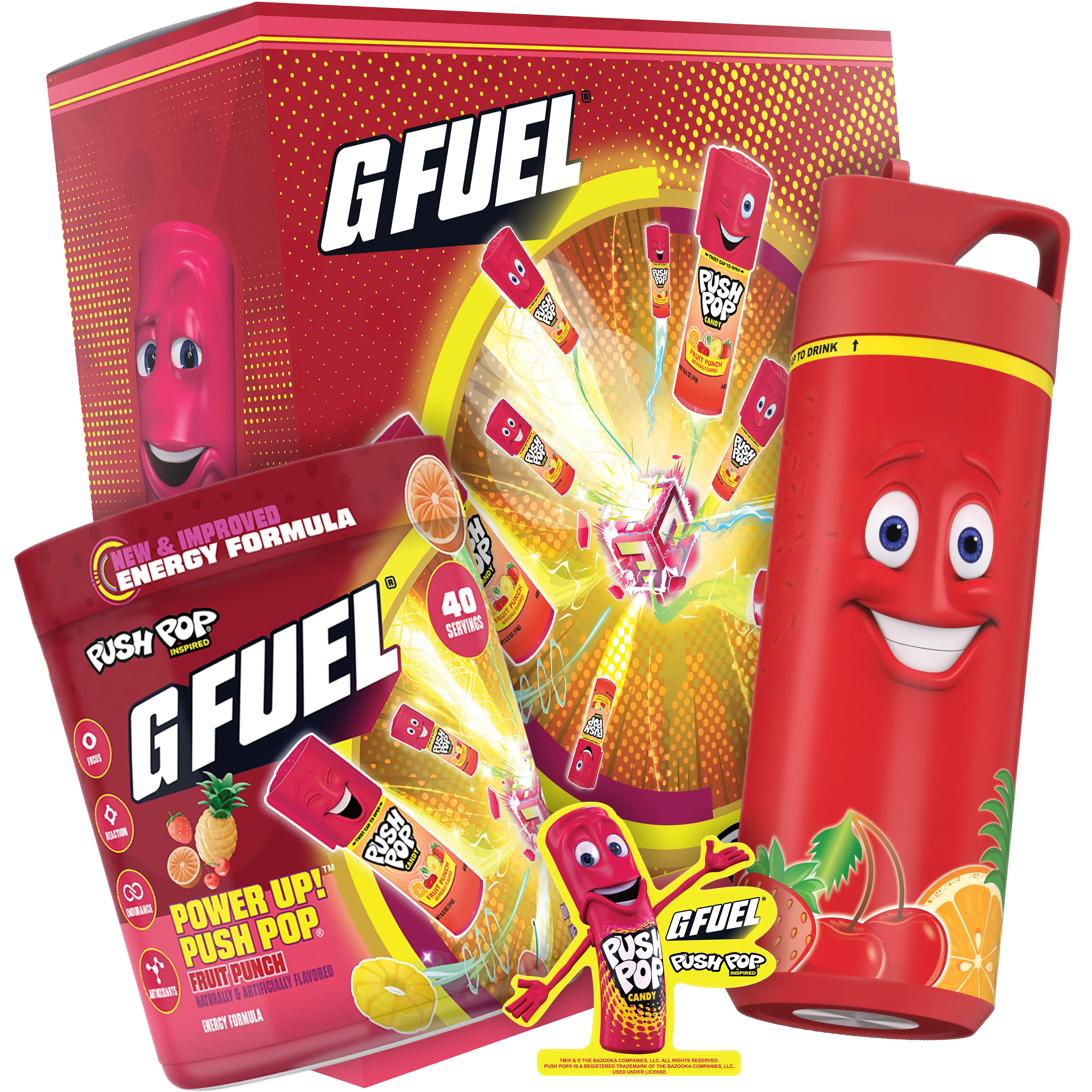 G FUEL Energy Formula | Power Up! Push Pop Collector's Box | Fruit Punch | Collectible Box and Custom Metal Sipper