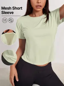 Women's Mesh Back Sport Top, Quick-Dry Breathable Fitness T-Shirt, Ideal for Gym, Yoga, Running, All Seasons, Casual Fitted Style