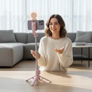 Selfie Stick with Rechargable Remote and Light, Tripod for iPhone, Cell Phone Stand for Video Recording, Portable Travel Essentials Smartphone Mount Holder, Extendable Vlogging Filming Accessories