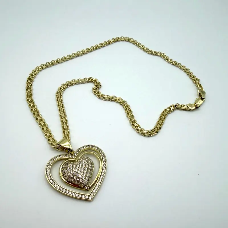 Cadena tejido chino con dije de corazón doble 18’’