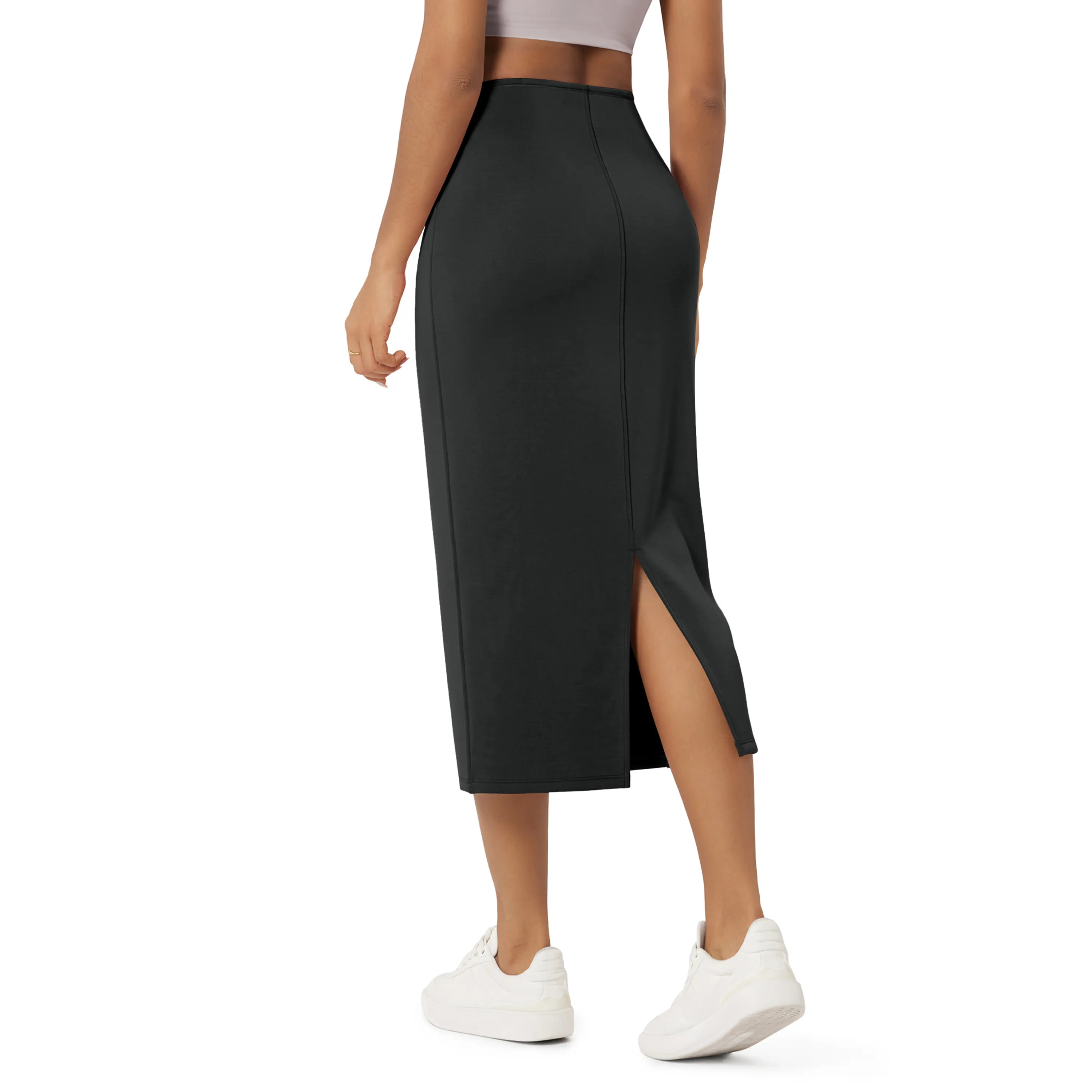 ODODOS Modal Soft Midi Skirt for Women Back Slit High Waist Casual Long Pencil Skirts with Pockets