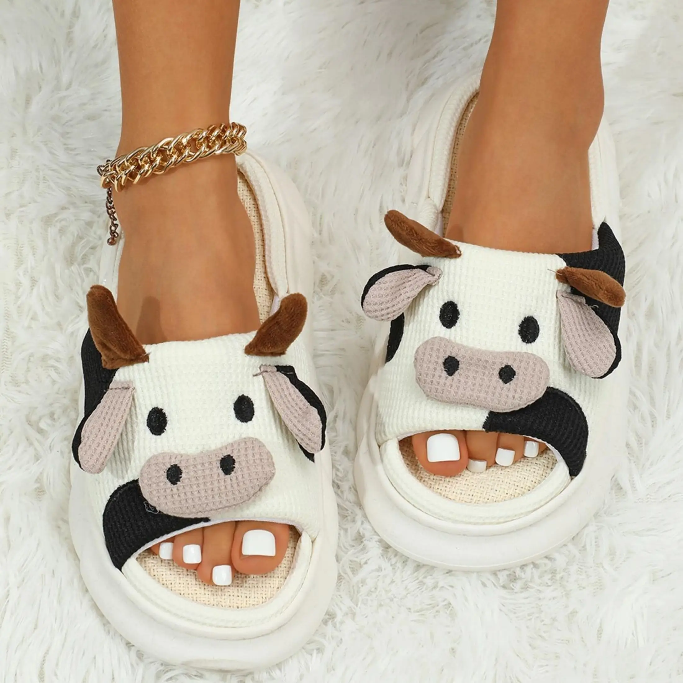 Cow Slippers Slides for Women House Shoes for Woman Lovely Cartoon Animal Shape Women Men Home Indoor