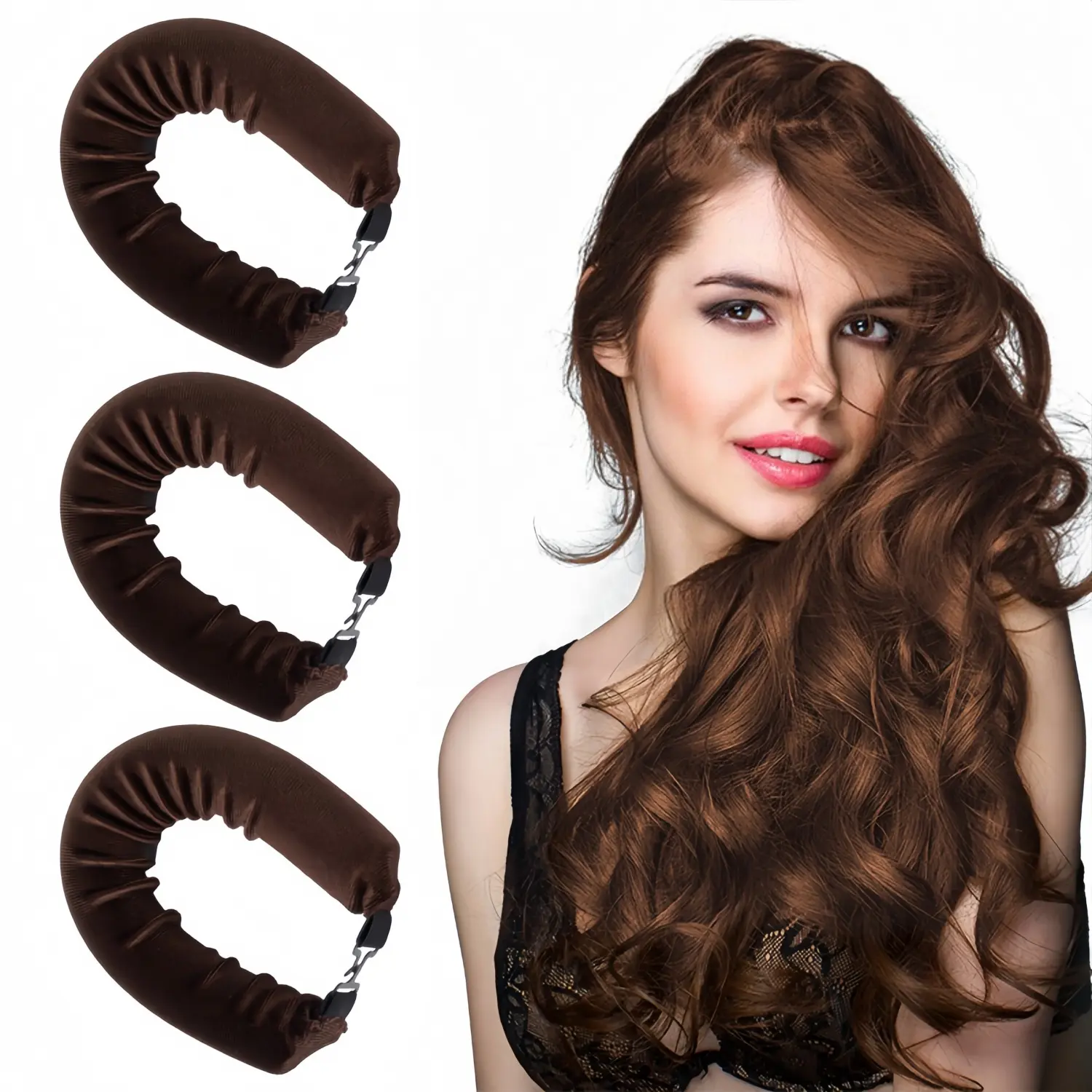 Heatless Hair Curlers Waver Kit, 3-Piece Manual Non-Plug-In Hair Styling Tool, Portable Easy-to-Operate for Nighttime Wavy Curls