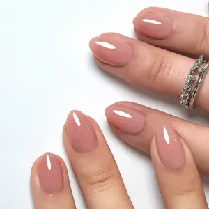 CurvLife Short Almond Collection Press-On Nails – Short Almond Shape, Peach Blush Beige & Milk Nude Tones, Glossy Jelly Finish, Natural Everyday Look, Reusable & Non-Toxic, Easy Apply Salon Style for Work, Daily Wear & All Seasons