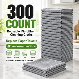 Microfiber Cleaning Cloths, Soft Absorbent Quick-Drying Reusable Washable Lint-Free No-Scratch Rags (300 Count, 9.8"×9.8") for Kitchen, Window, Car