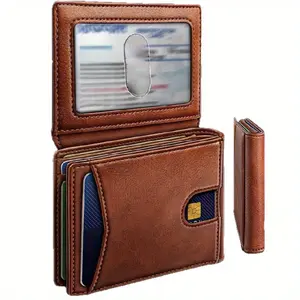 Vintage RFID Men's Wallet Multi-functional Anti-theft Card Holder Retro Business Card Case Large Capacity Card Holder Men's Leather Bifold Wallet Luxury Wallets for Dad