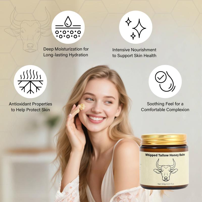 Lopeie Whipped Grass-Fed Beef Tallow Honey Balm - 4 Oz,Moisturizing Cream for Soft, Smooth Skin - Handmade All-Natural Moisturizer - Lavender,hydrating, comfort, moisture boost cream, luminous firming cream, body care, hydrating dry skin