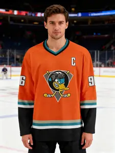 Anaheim Ducks #96 Hockey Jersey, Classic Vintage Design, Men's Sporty Fitted Long Sleeve Shirt, All over Geometric Pattern, Gift Idea