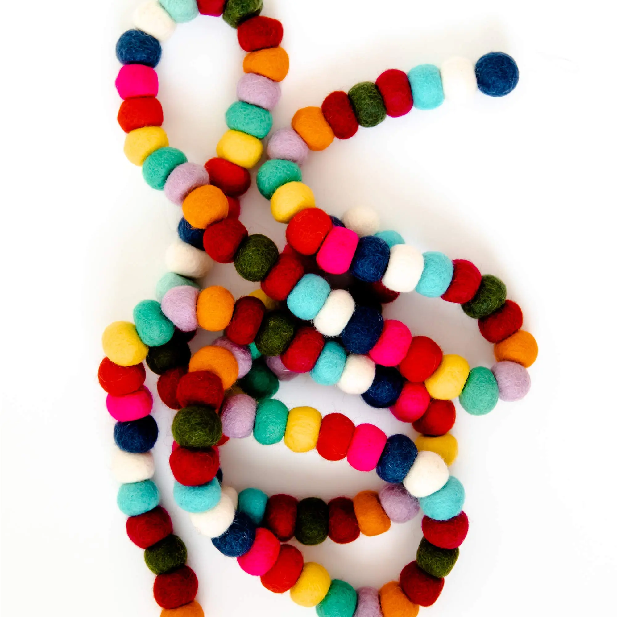 100% Wool Felt Garland for Easter, Birthday, Christmas Decor, Boho Rainbow Ball Garland