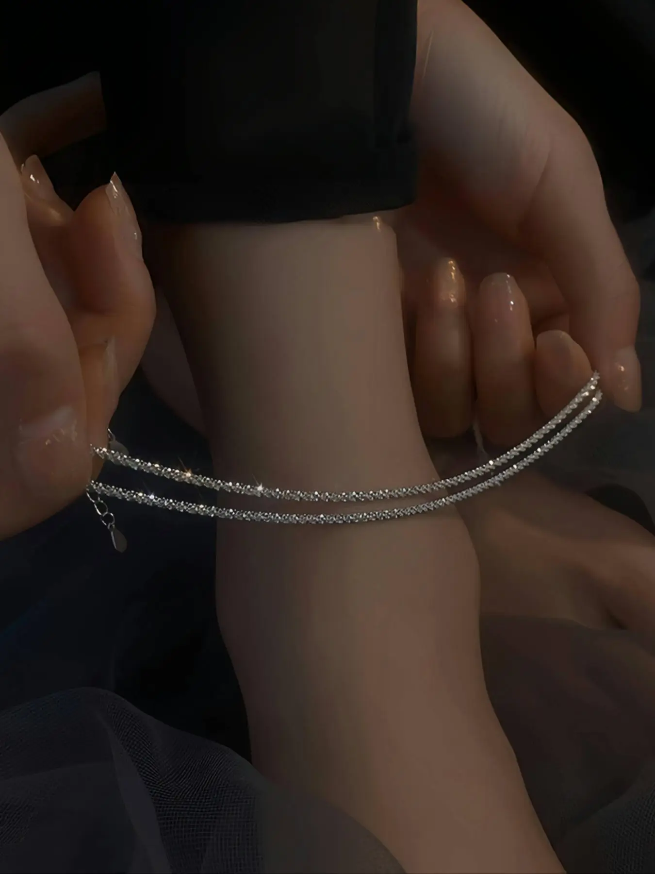 S925 Sterling Silver Anklet, Shiny Ankle Bracelet for Men & Women, Fashion Jewelry Accessories for Party, Daily Decor, Trendy All-match & Exquisite Je