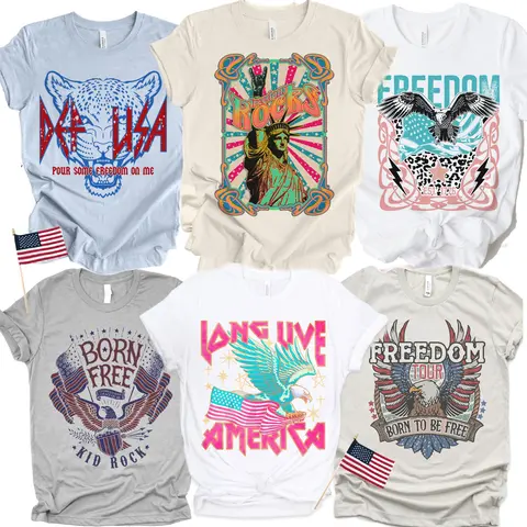 Vintage America USA Graphic Tee Rock N Roll Eagle Shirt Freedom Tees Rock & Roll USA Freedom Tshirts Born Free T-Shirts Freedom Rocks Patriotic Tops Freedom Tour Tees Long Live America USA Tops