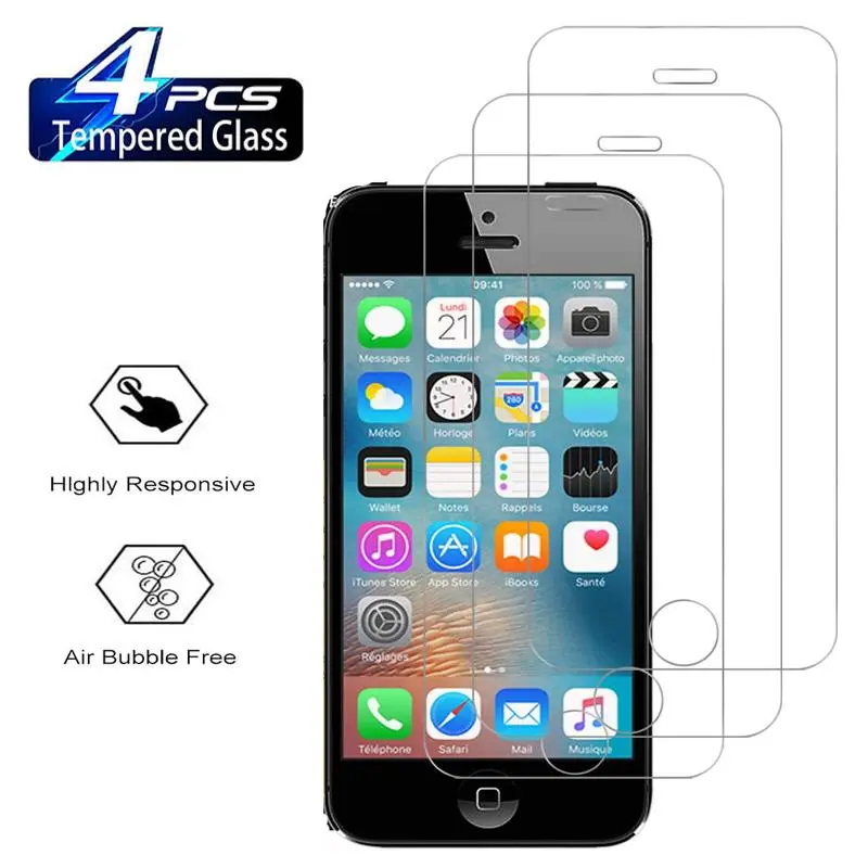 For iPhone 4 4S 5S 5 5C SE 2016 2/4Pcs HD Tempered Glass Screen Protector 9H
